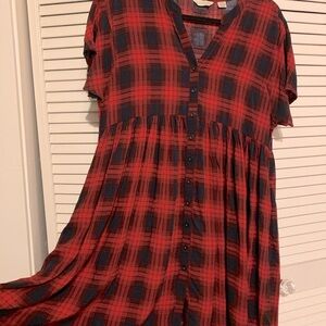 Anthropologie Red and Black High Low Sundress with Flutter Sleeves